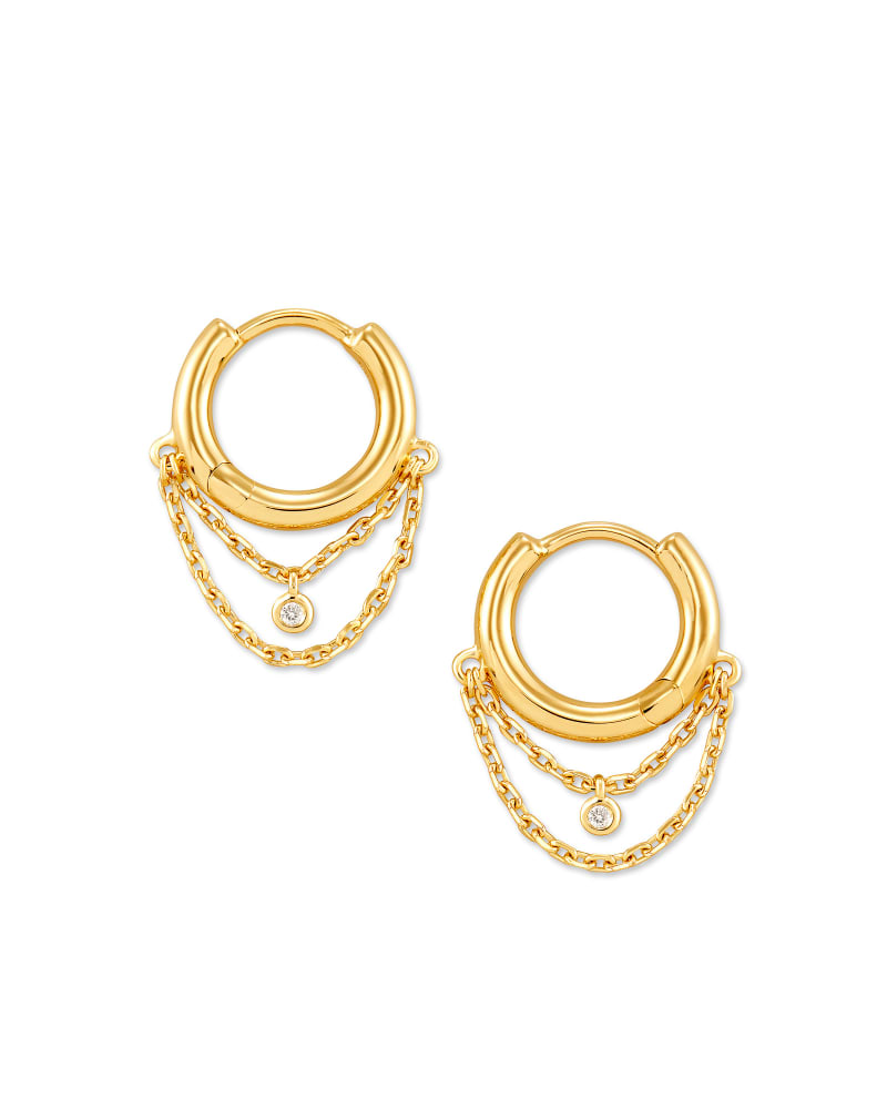 Davina 18k Yellow Gold Vermeil Huggie Earrings in White Diamond image number 1